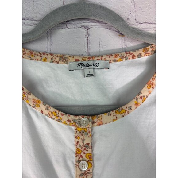 Madewell Ruffle Sleeve Bib Top White Solid Women’s Cotton Flutter - Picture 5 of 12